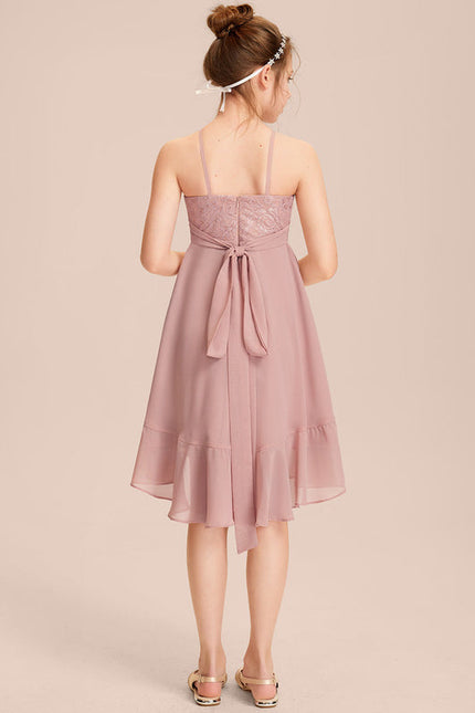 Robe Pastel Rose Trapèze Asymétrique Volants - gallery 5