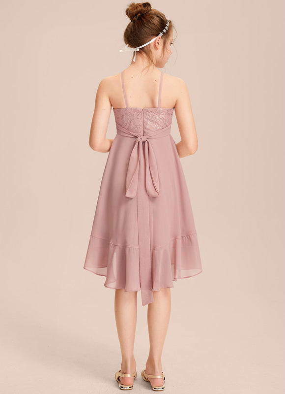 Robe Pastel Rose Trapèze Asymétrique Volants - gallery 5