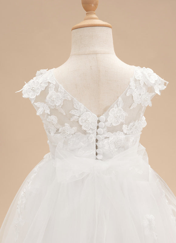 Robe Pastel Blanche En Tulle Fille Mariage - gallery 8