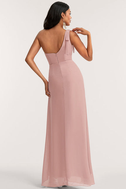 Robe Pastel Rose Décolleté Asymétrique Élégante - gallery 4