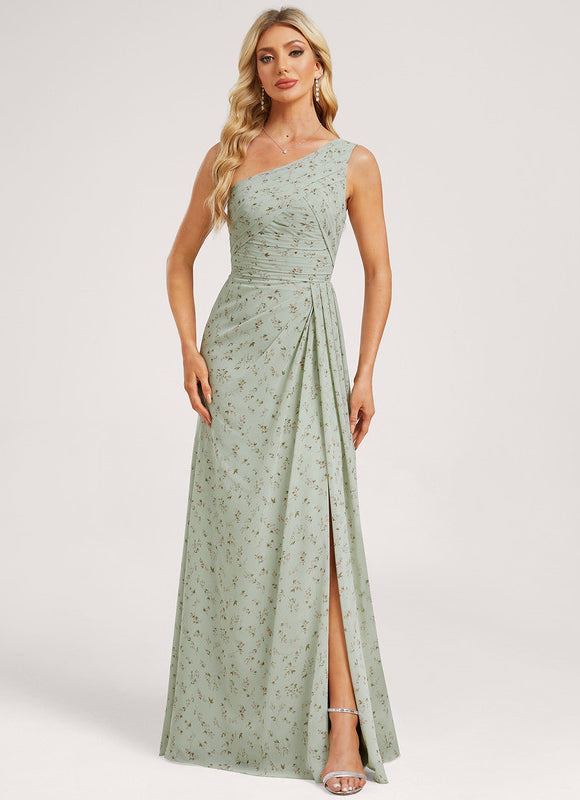 Robe Pastel Bleu Décolleté Asymétrique Longue - gallery 1