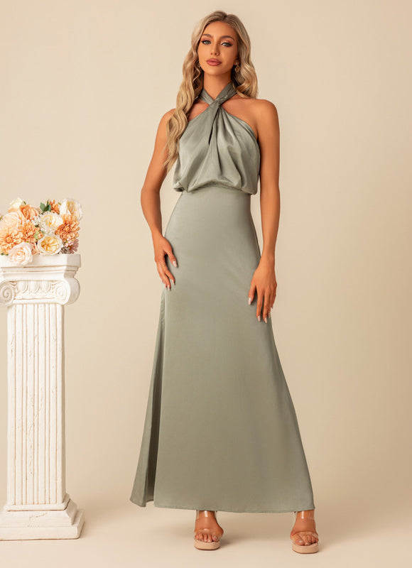 Robe Pastel Vert D'Eau Satin Maxi - gallery 3