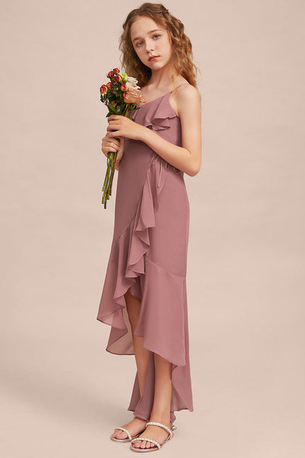 Robe Pastel Rose Demi-Longue Avec Volants - gallery 4