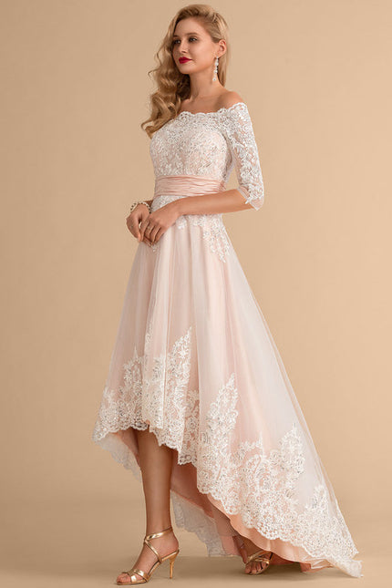 Robe Pastel Saumon Asymétrique Dentelle Chic - gallery 5