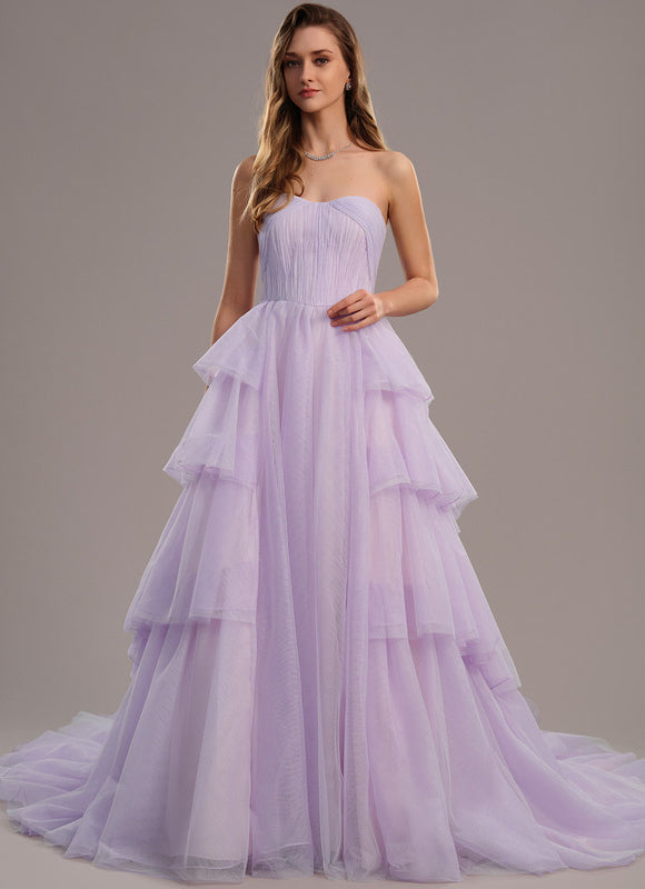 Robe Pastel Lilas Col Cœur Tulle Élégante