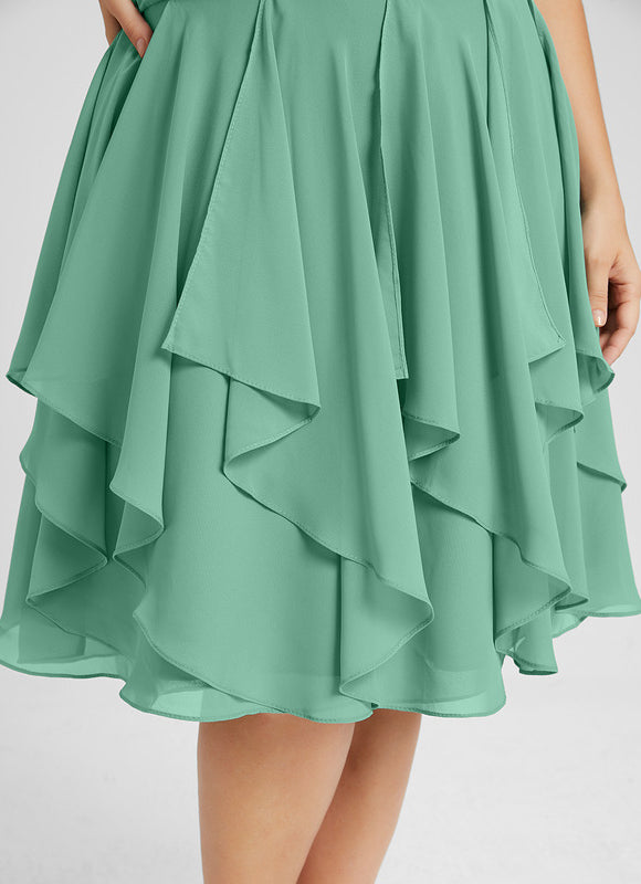 Robe Pastel Verte Trapèze À Volants - gallery 8