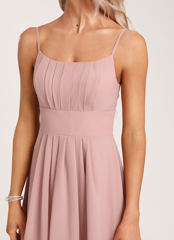 Robe Pastel Rose Mousseline Longueur Genou - gallery 4