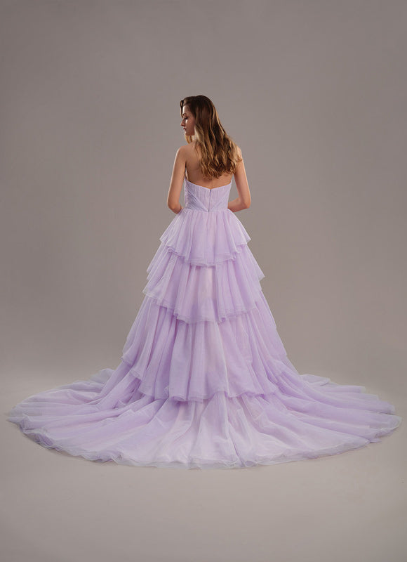 Robe Pastel Lilas Col Cœur Tulle Élégante - gallery 3