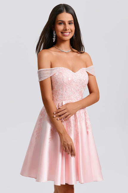 Robe Pastel Rose Courte Dentelle Strass - gallery 2