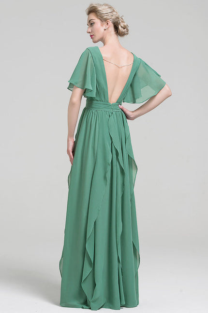 Robe Pastel Verte Col V Fluide Volants - gallery 1