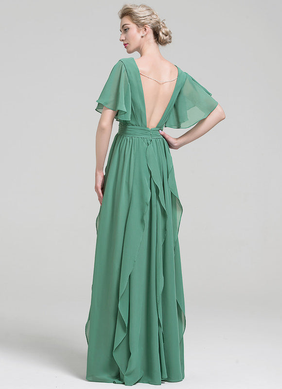 Robe Pastel Verte Col V Fluide Volants - gallery 1