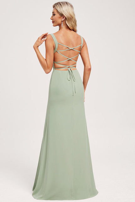 Robe Pastel Vert Sirène Longueur Ras Du Sol - gallery 5