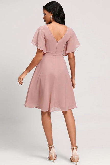 Robe Pastel Rose Col V Longueur Genou - gallery 1