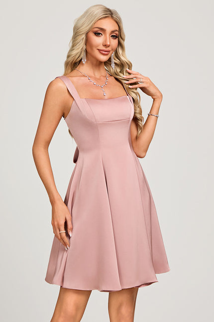 Robe Pastel Rose Col Carré Trapèze - gallery 4