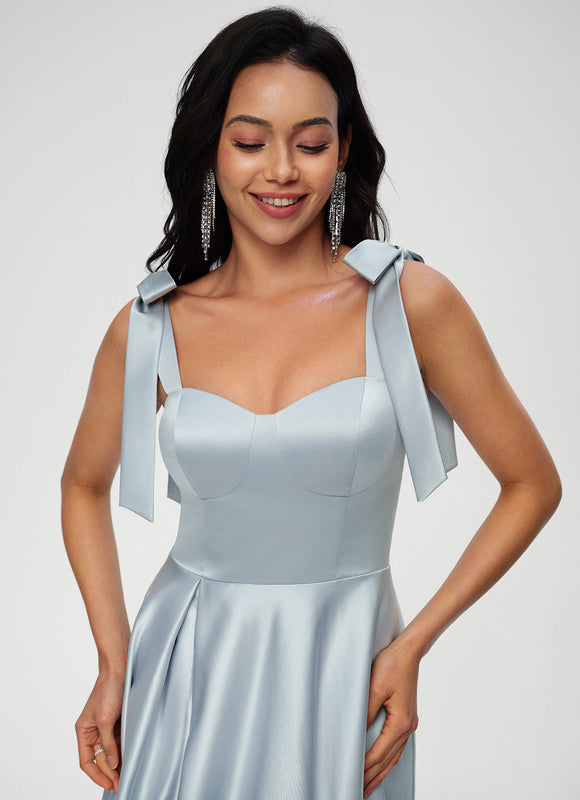 Robe Pastel Bleu Clair Col Cœur Satin - gallery 4