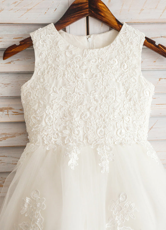 Robe Pastel Blanche Dentelle Cortège Fille - gallery 7
