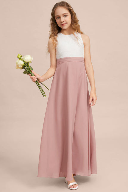 Robe Pastel Rose Demoiselle D'Honneur Col Rond - gallery 4