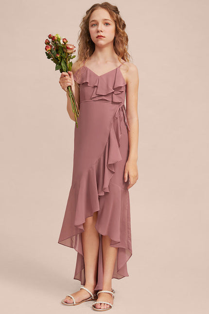 Robe Pastel Rose Demi-Longue Avec Volants - gallery 1