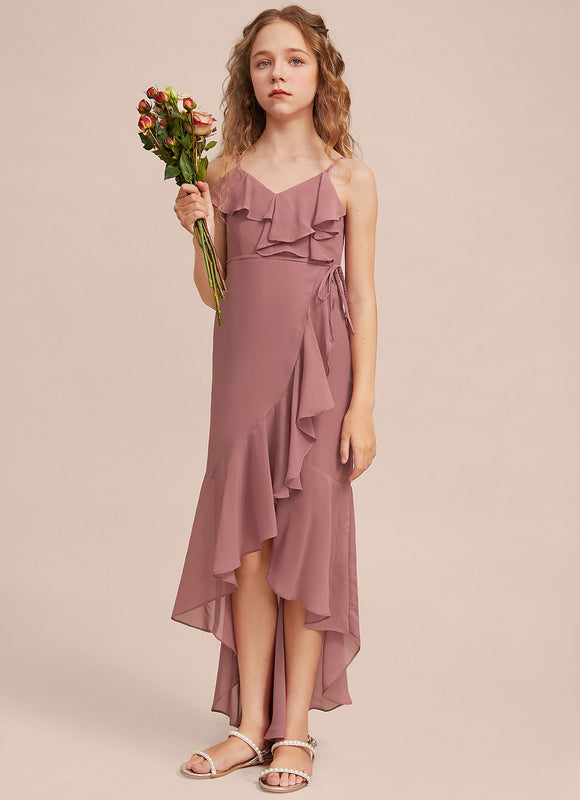 Robe Pastel Rose Demi-Longue Avec Volants - gallery 1