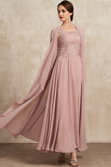 Robe Pastel Rose Traîne Long Dentelle