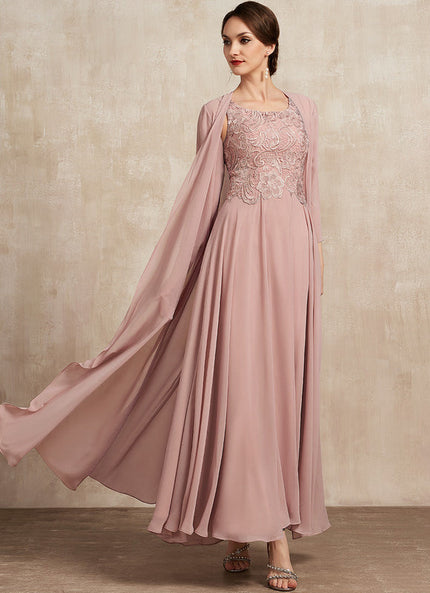 Robe Pastel Rose Traîne Long Dentelle