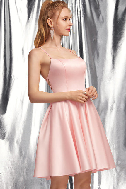 Robe Pastel Rose Satin Col Carré - gallery 3