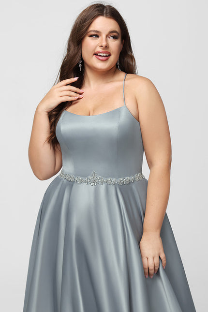 Robe Pastel Gris Satin Strass Longueur Sol - gallery 8