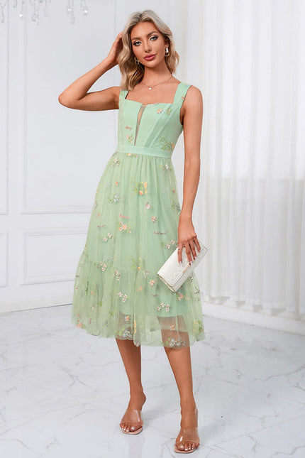 Robe Pastel Verte Col Cœur Tulle Élégante - gallery 4