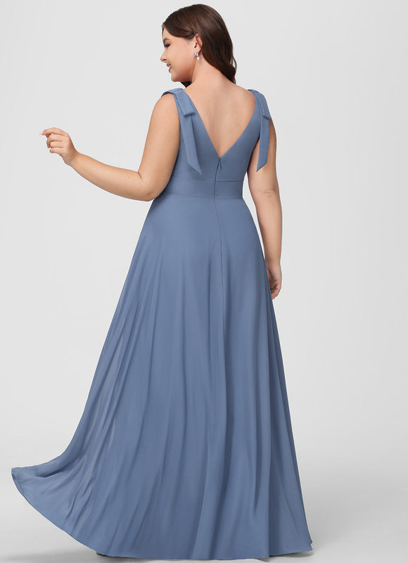 Robe Pastel Bleu Trapèze Longue Mousseline - gallery 8