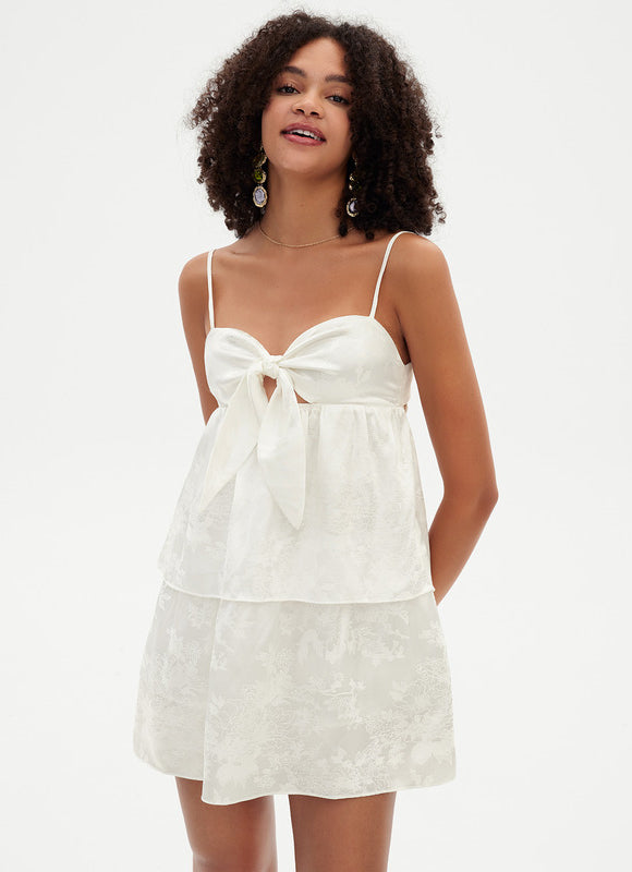 Robe Pastel Blanche Col Cœur Avec Nœud - gallery 4