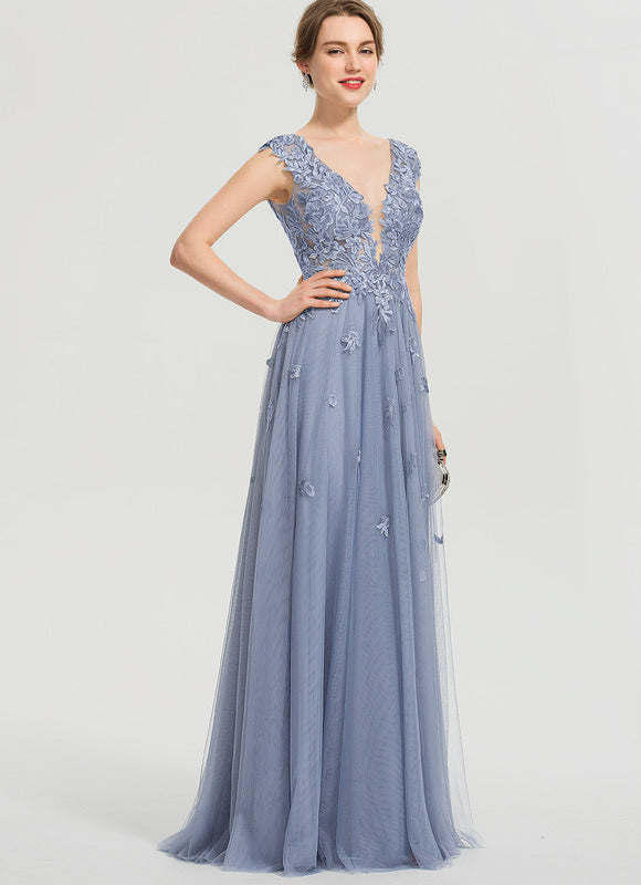 Robe Pastel Dégradé Bleu Col V Élégant - gallery 3