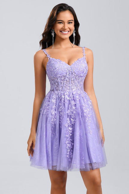 Robe Pastel Rose Col V Tulle Dentelle - gallery 1