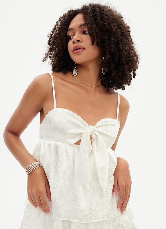 Robe Pastel Blanche Col Cœur Avec Nœud - gallery 6
