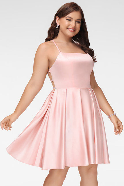 Robe Pastel Rose Satin Col Carré - gallery 5