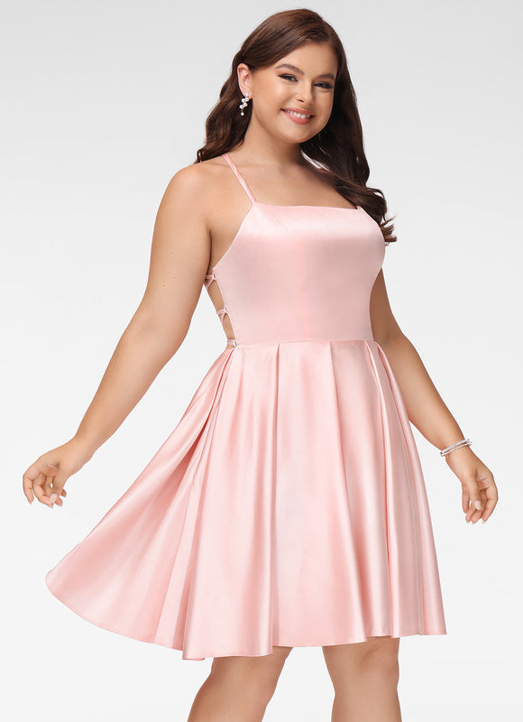 Robe Pastel Rose Satin Col Carré - gallery 5