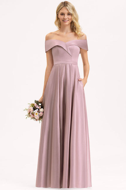 Robe Pastel Rose Épaule Dénudée Satin - gallery 2