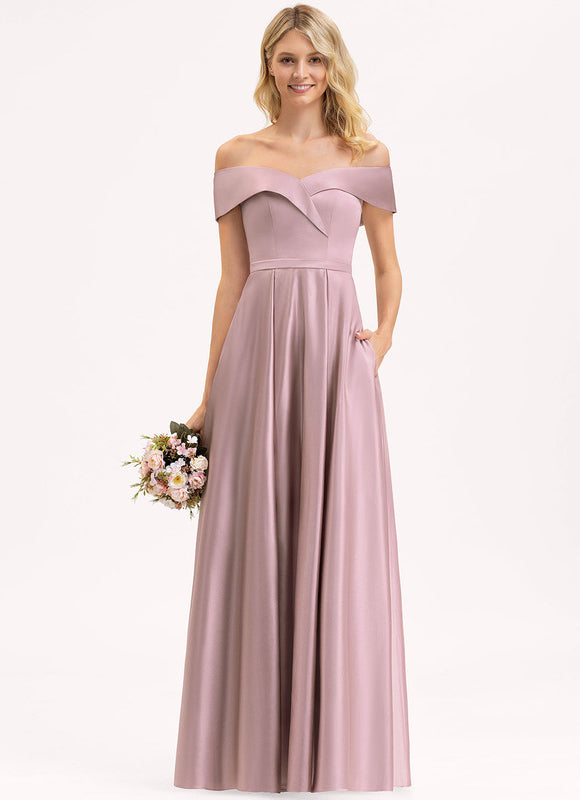 Robe Pastel Rose Épaule Dénudée Satin - gallery 2