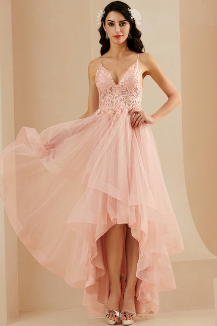 Robe Pastel Rose Col V Asymétrique Tulle - gallery 2