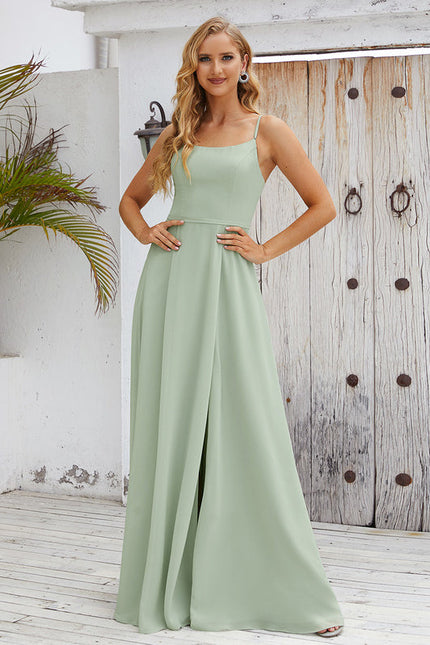 Robe Pastel Verte Col Carré Élégante - gallery 8