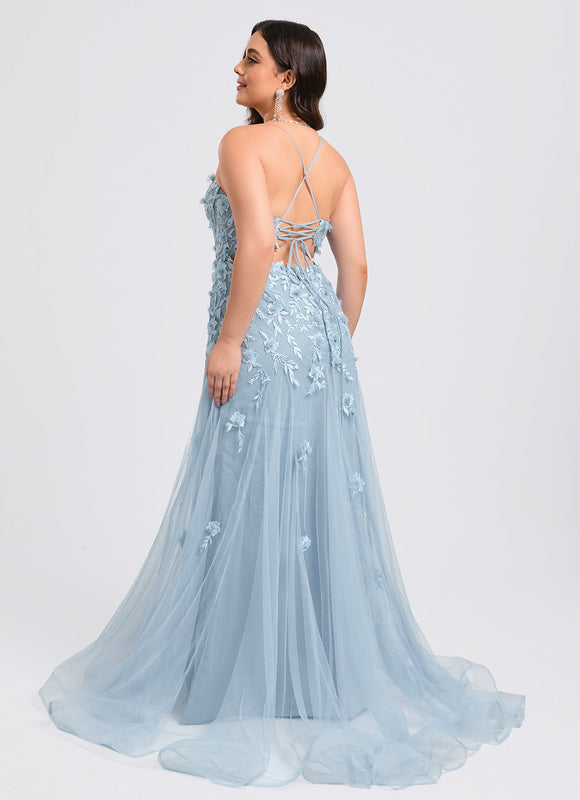 Robe Pastel Bleu Sirène Traîne Tulle - gallery 7