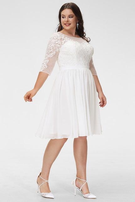 Robe Pastel Blanche Dentelle Mousseline Genou - gallery 6