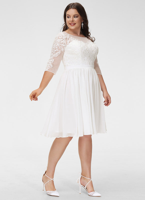 Robe Pastel Blanche Dentelle Mousseline Genou - gallery 6