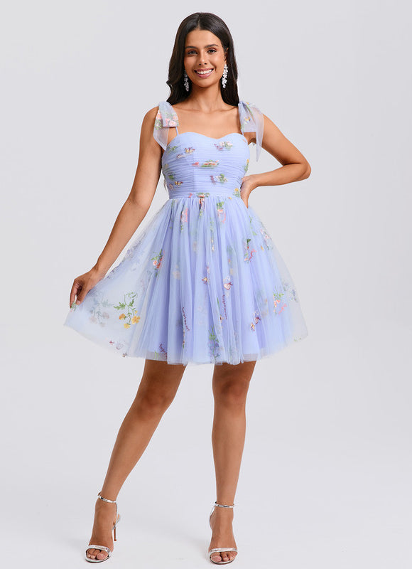Robe Pastel Bleue Col Cœur Fleurie - gallery 7