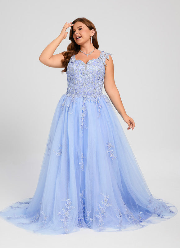 Robe Pastel Bleu Col Cœur Traîne Tulle - gallery 9