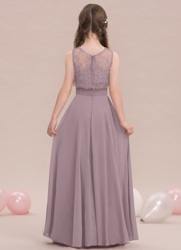 Robe Pastel Rose Demoiselle D'Honneur Col Rond - gallery 1