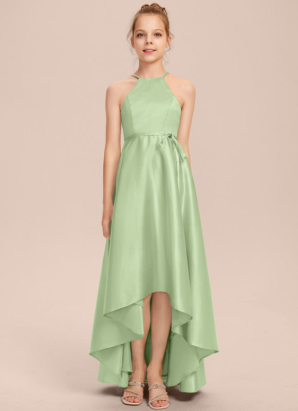 Robe Pastel Satin Bleu-Vert Trapèze Asiatique - gallery 3