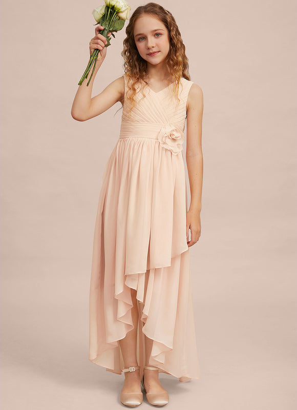 Robe Pastel Rose Demoiselle D'Honneur Asymétrique - gallery 3