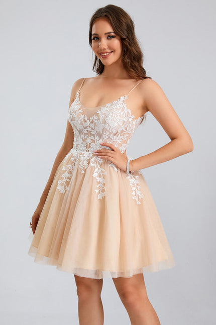 Robe Pastel Rose Col V Tulle Dentelle - gallery 3