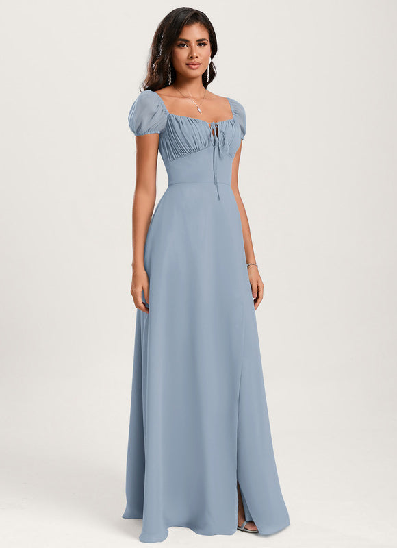 Robe Pastel Bleu Trapèze Col Carré - gallery 2