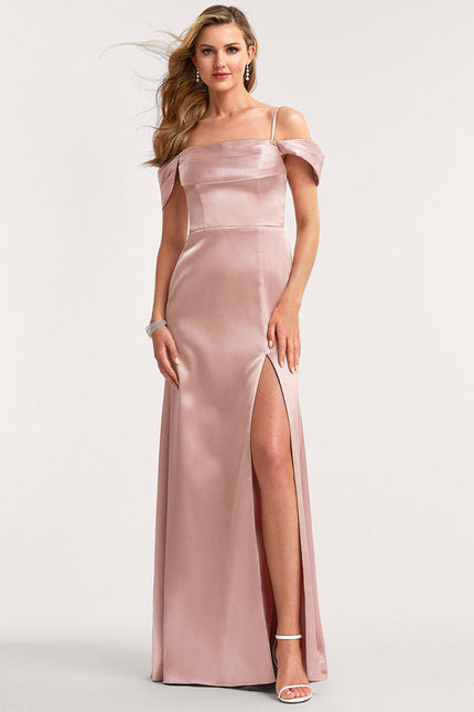 Robe Pastel Rose Décolleté Longue Satin - gallery 1